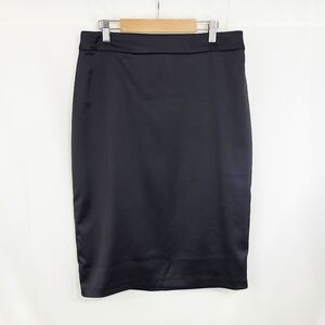 Tadashi Shoji solid black satin pencil skirt size 10